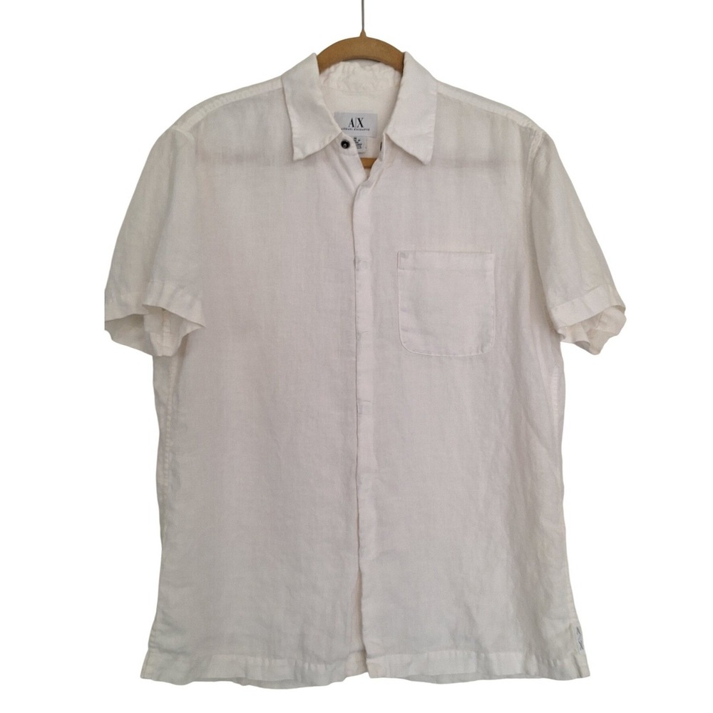 Armani Exchange Shirt Mens M 100% Linen Coastal Resort Summer Camp Snap Button